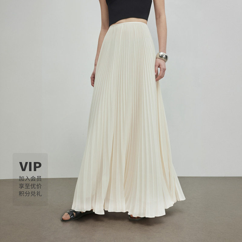 LYNEE气质雪纺纱裙 白色大裙摆半身裙女春季优雅长款梨形百褶伞裙