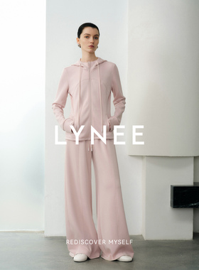 LYNEE【行迹】LU莫代尔粉色运动套装连帽卫衣外套/松紧腰休闲卫裤