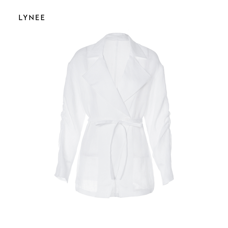 LYNEE 100亚麻夏季新款简约宽松慵懒大翻领外套女静奢风