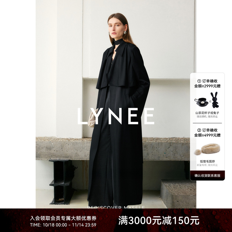 LYNEE【夜曲】2025秋新款醋酸羊毛混纺风衣外套女中长款气质外套