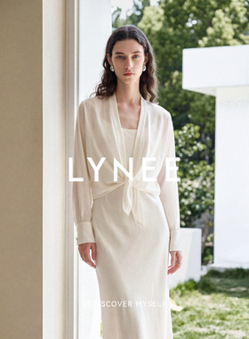 LYNEE【假日】黑色轻薄绑带开衫2026夏季罩衫白色外搭女