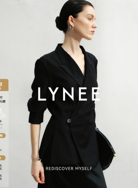 LYNEE 黑色夏季西装外套七分袖 女时尚简约通勤气质透感白色西服