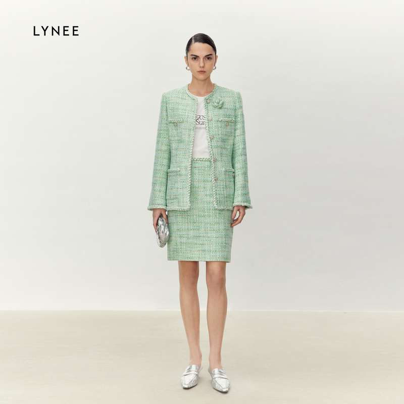 LYNEE 春日格林收腰小香风外套高腰直筒半裙2025春新款时尚套装女