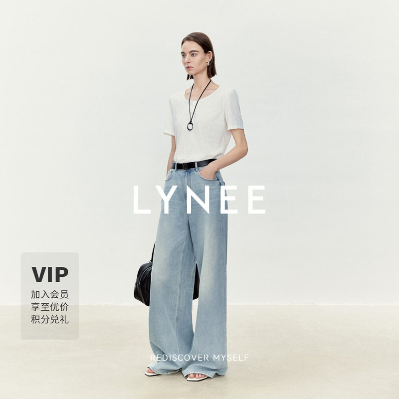 LYNEE 雪花棉微透肌理感正肩T恤短袖女休闲百搭上衣图片