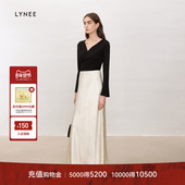 LYNEE 女休闲百搭慵懒上衣 套头针织衫 简约V领喇叭袖 围裹式