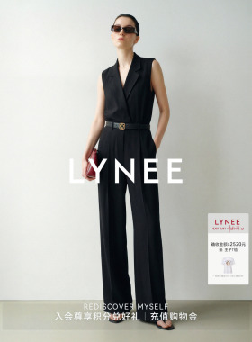 LYNEE【金标 双面女主】醋酸羊毛拼接连体裤 设计感通勤黑色长裤