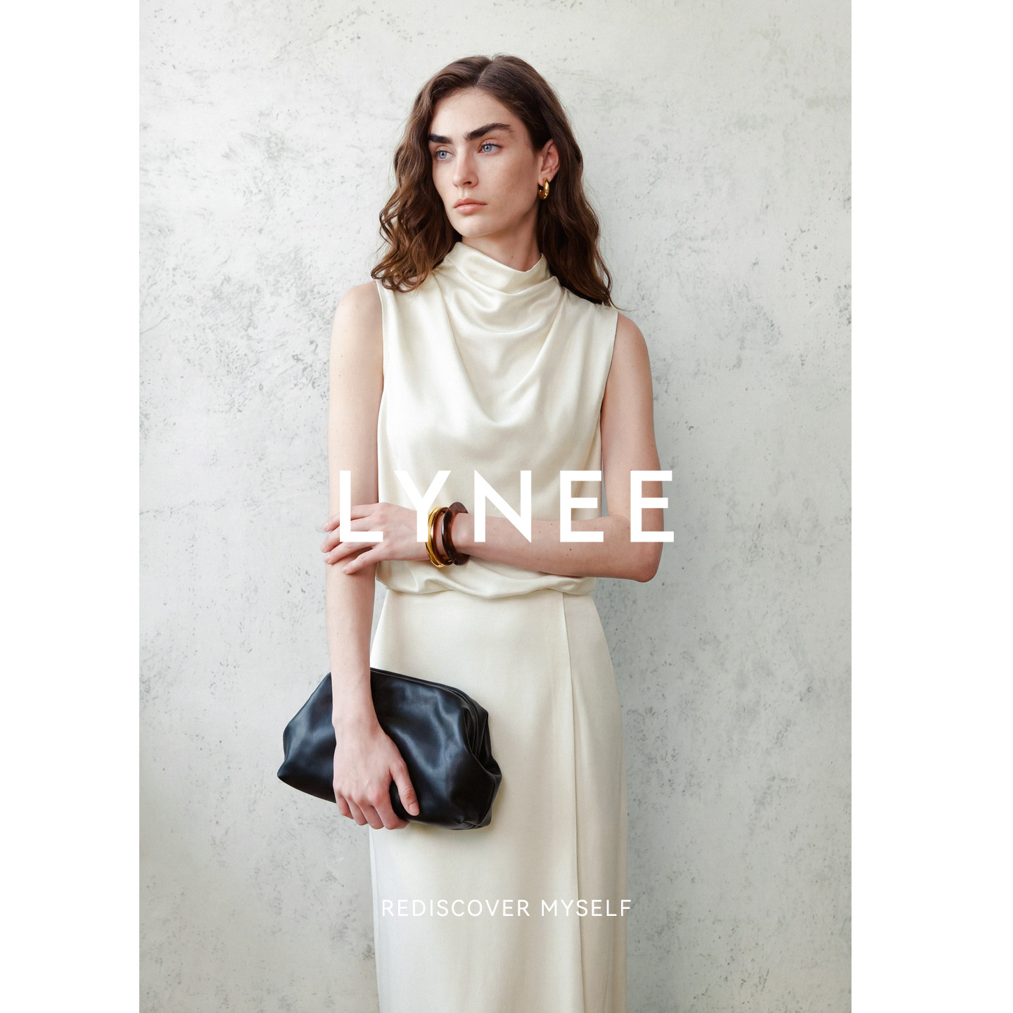 LYNEE【月光女神】月光白收腰缎面连衣裙女夏季优雅气质轻礼服裙