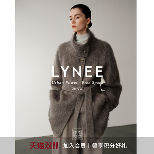 LYNEE【黑标暖冬】绵羊毛桑蚕丝羊绒长毛拉毛短款大衣女宾霸内里
