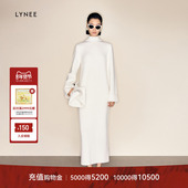 新款 LYNEE 半高领简约羊毛针织连衣裙女秋季 宽松保暖裙子