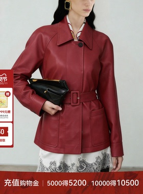 LYNEE【腥红玛丽】复古 腰带款红色PU皮衣外套 夹克女