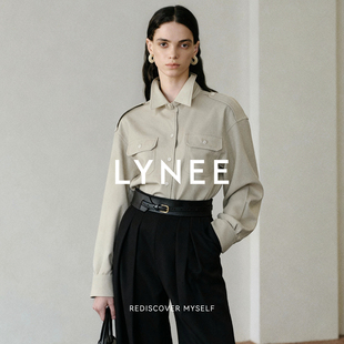 LYNEE【都市猎装】复古风立领贴袋肩章设计工装衬衫 女秋季外套