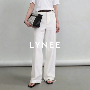 LYNEE【法棍裤】棉麻混纺弯刀裤女春新款设计感百搭通勤白色长裤