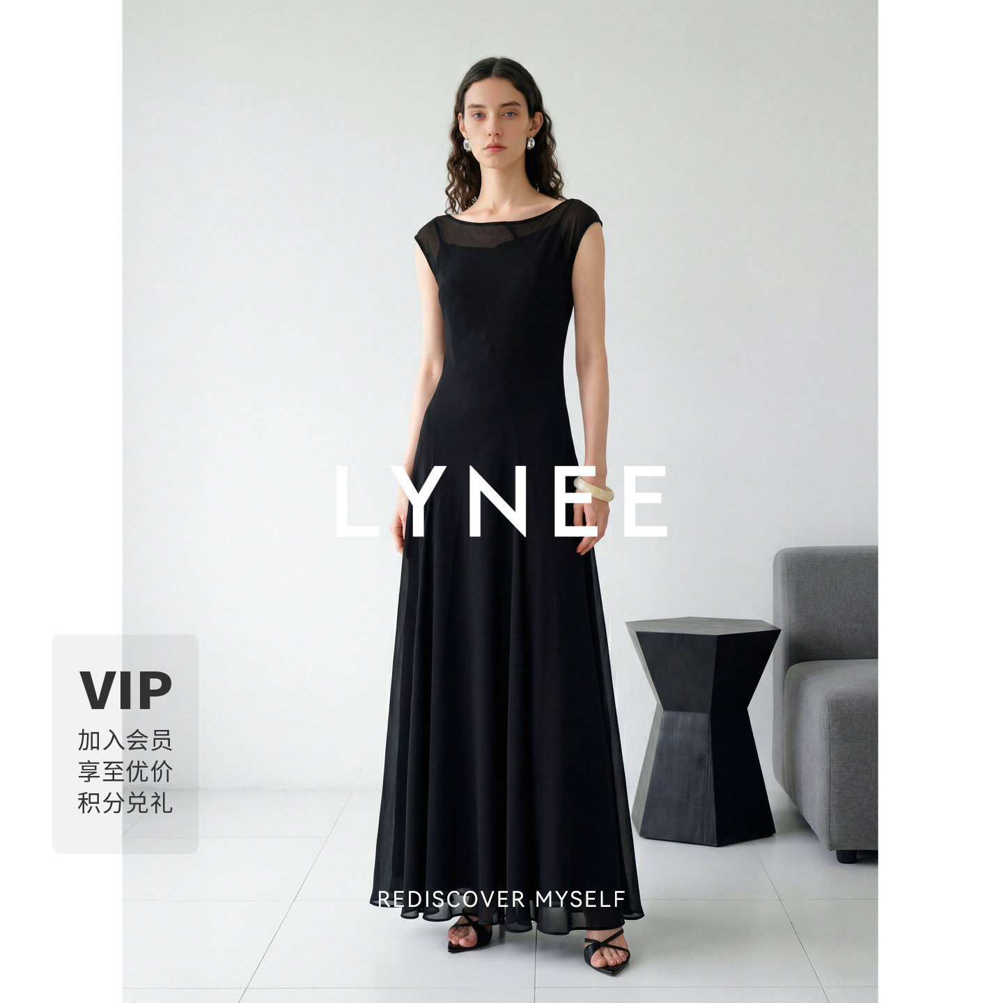 LYNEE雪纺小飞袖显瘦连衣裙图片