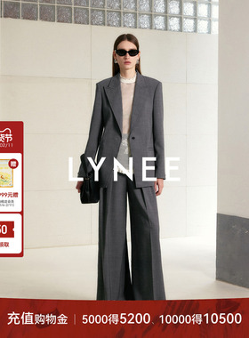 LYNEE【漫行】灰色戗驳领西装 鱼骨高腰阔腿裤 百搭气质通勤套装