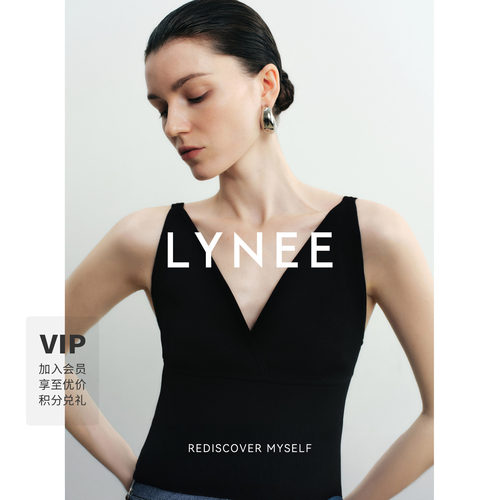 LYNEE夏季黑色V领针织吊带背心
