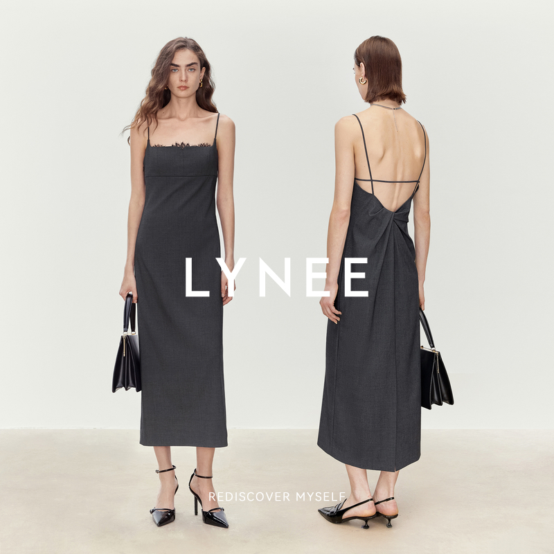 LYNEE 蕾丝花边拼接露背优雅法式吊带连衣裙女夏季新款气质裙子
