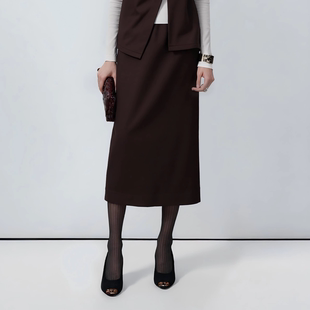 后开叉直筒半身裙 松紧腰羊毛半裙 百搭休闲女 巴黎左岸 LYNEE