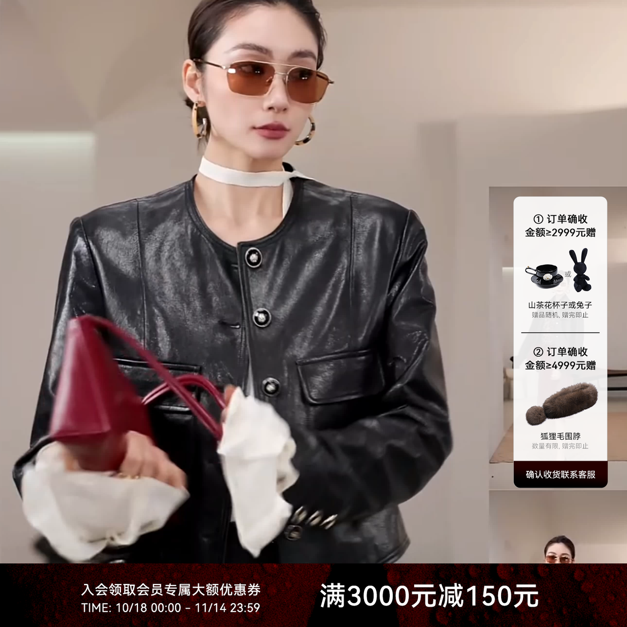 LYNEE【黑标系列】黑色短款皮夹克外套女25秋冬油蜡真皮皮衣外套
