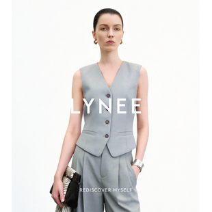 LYNEE 金融街 精纺羊毛马甲女春 知性百搭通勤马夹上衣 黑标