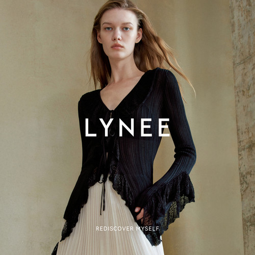 LYNEE 设计感蕾丝荷叶边V领收腰针织开衫女2026早秋优雅时尚上衣