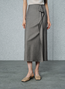 LYNEE【黑标 静奢】nobility不对称飘片羊毛半裙 简约直筒半身裙
