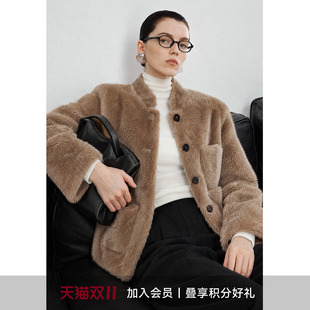 LYNEE【金标 】进口南非小美美利奴羊毛皮毛一体立领皮草外套