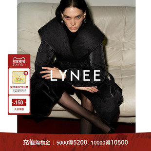 LYNEE【黑标霜夜】大翻领腰带肌理感长款白鹅绒羽绒服女冬季新款