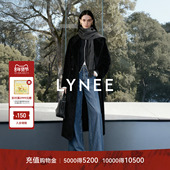 水光大衣 LYNEE 黑标801 秘鲁进口苏力羊驼毛大衣女黑色长外套