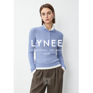 LYNEE【叠衿】羊毛混纺假双层领撞色假两件针织衫女秋冬百搭毛衣
