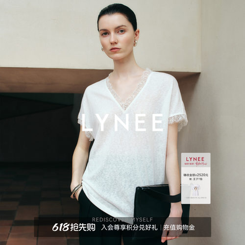 LYNEE蕾丝拼接T恤V领轻薄极简