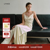 新款 LYNEE 醋酸爽滑荡领收腰吊带女2025年春季 垂坠感优雅上衣