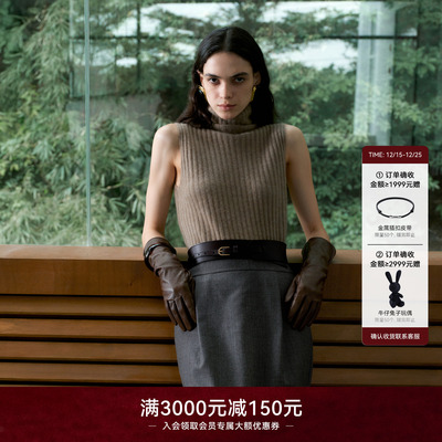 LYNEE【层次感】100山羊绒高领坑条无袖背心女冬季内搭针织上衣