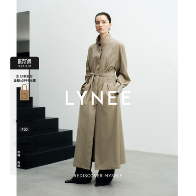 LYNEE【黑标 露水】卡其色露珠羊毛长风衣春季轻量连衣裙式长外套