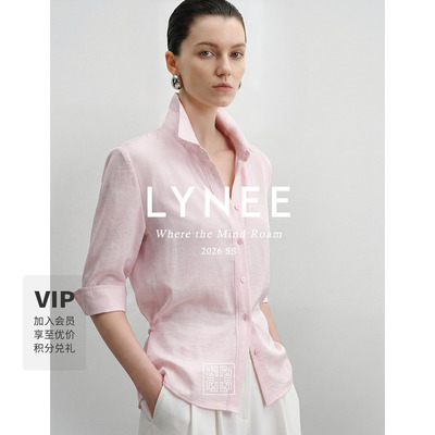 LYNEE夏季粉色通勤收腰中袖衬衫