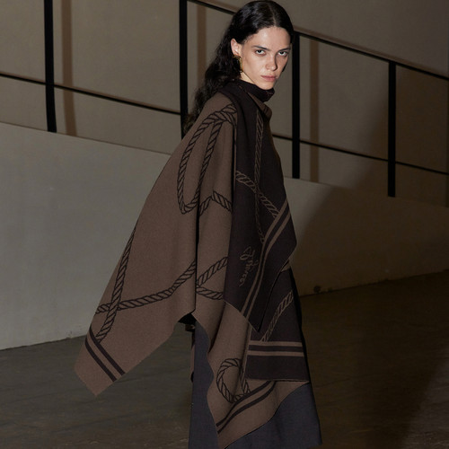 LYNEE【黑标流影披肩】羊毛双面提花针织披肩女复古正反两穿围巾