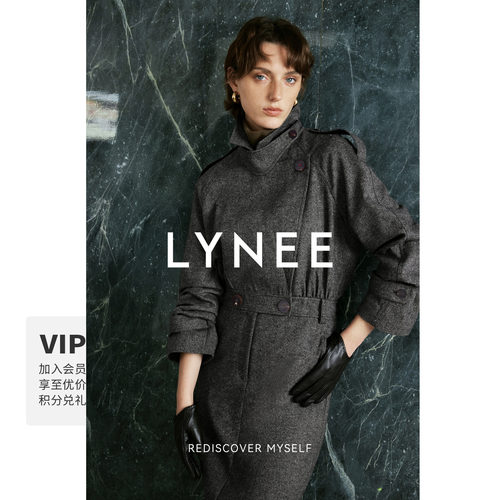 LYNEE【女总裁裙】精英感 复古花纱羊毛中长款收腰风衣式连衣裙女
