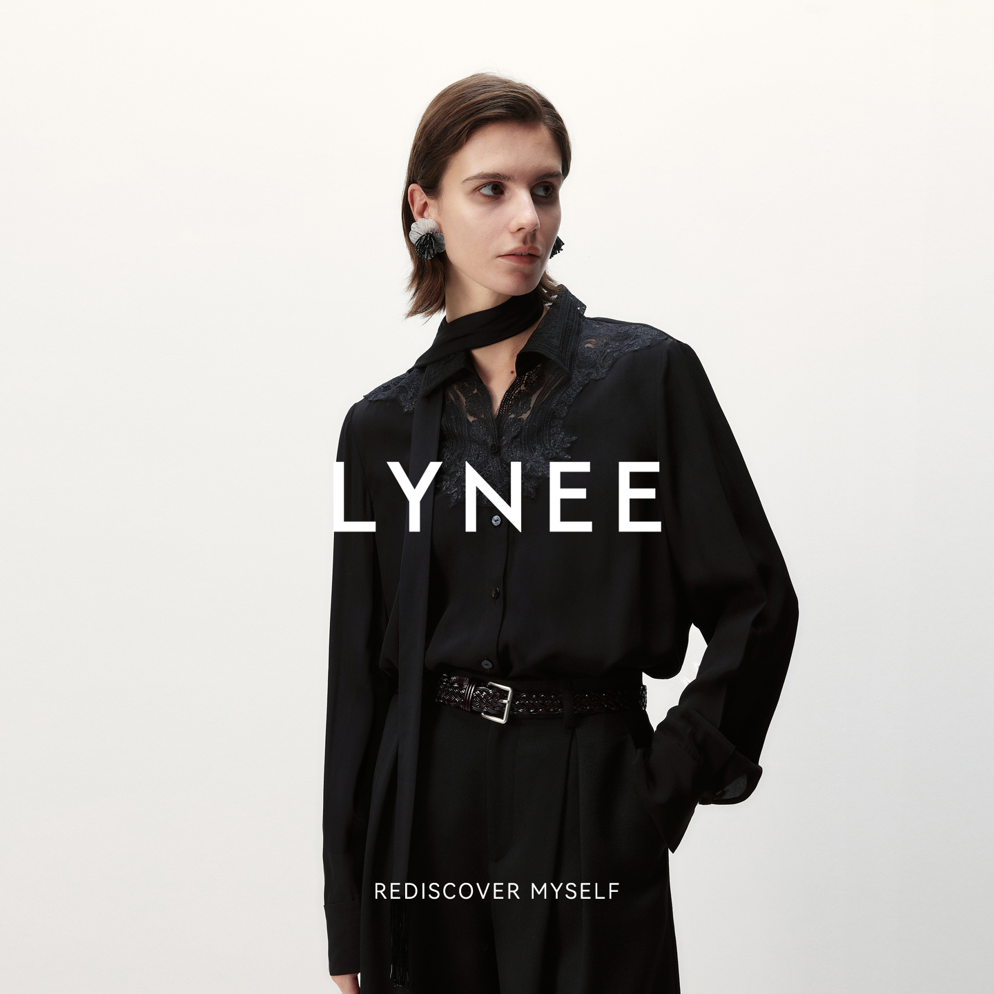 LYNEE【流光花语】重工蕾丝拼接衬衫女2025秋新款黑色高级感衬衣