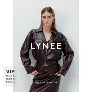 LYNEE 高级感复古蛋白PU皮夹克 高端大牌棕色皮衣外套女2026新款