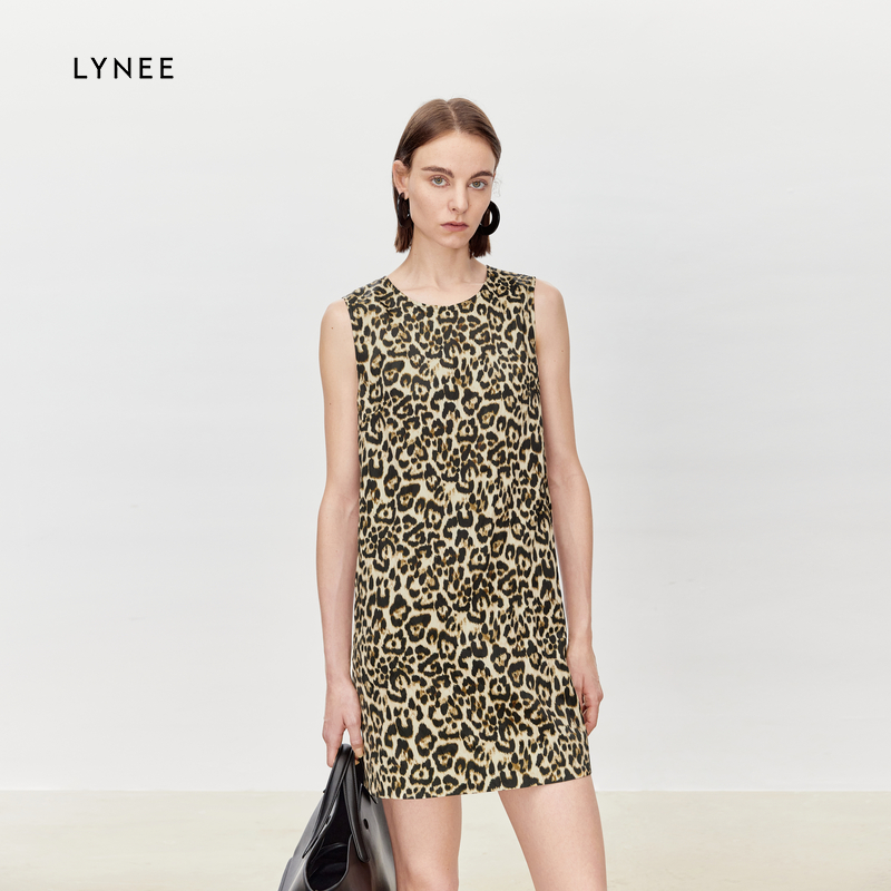 【李恩同款】LYNEE 豹纹连衣裙 无袖H版型女中长款设计感气质裙子