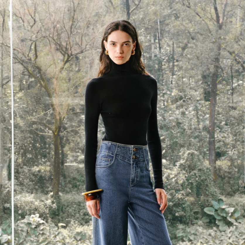 LYNEE 无缝羊毛针织打底衫女长袖中袖半高领修身显瘦上衣2025秋冬