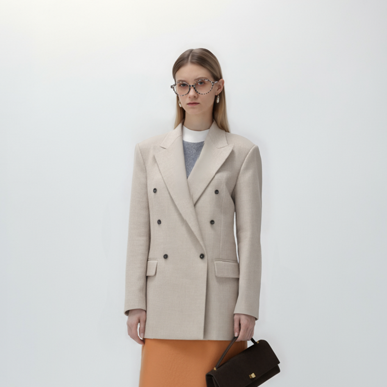 LYNEE【权力西装】双排扣廓形西装女2025新款羊毛混纺老钱风外套