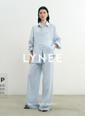 LYNEE【黑标 微抗皱亚麻】蓝色微抗皱亚麻裤夏季凉感阔腿空气裤女