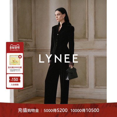 LYNEE【巴黎回响】黑色贵气丝绒套装 收腰蕾丝外套/百搭直筒裤
