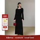中长款 LYNEE 黑色里拉琴 压褶连衣裙女黑色百搭打底内搭裙子