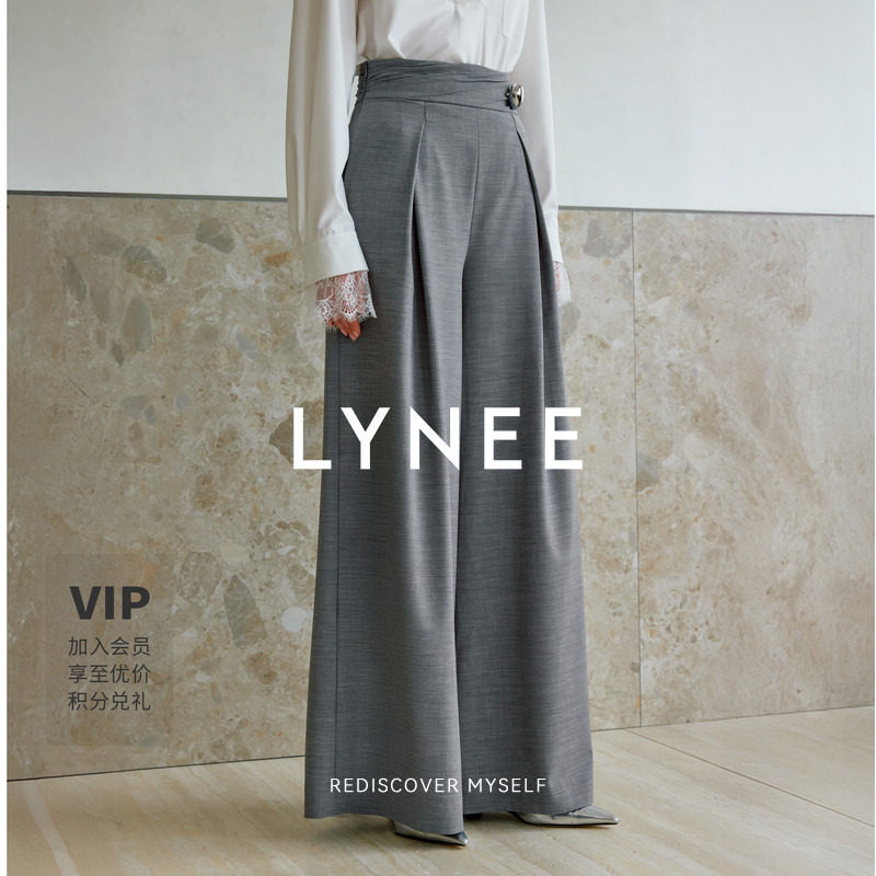 LYNEE 拧褶高腰封设计感阔腿裤女秋新款宽松垂感裤子百搭休闲长裤图片