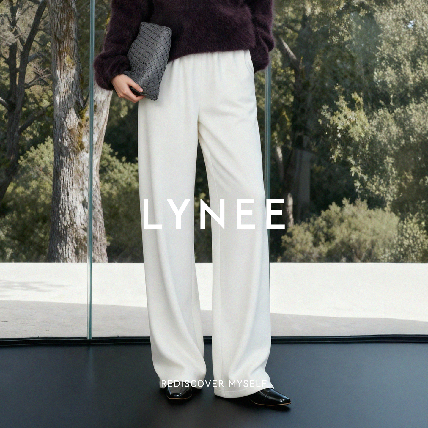 LYNEE【闲暇时光】冬季灯芯绒松紧腰空气裤 保暖百搭直筒白色长裤