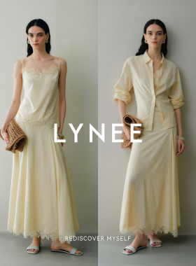 LYNEE【慢调生活】黄色衬衫半身裙三件套/蕾丝吊带/蕾丝半裙白色