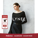 针织衫 LYNEE 针织上衣领口花边套头喇叭袖 一字领蕾丝袖 薄雾