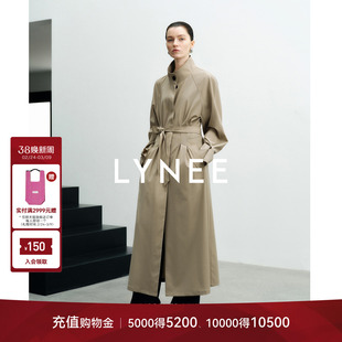 LYNEE【黑标 露水】卡其色露珠羊毛长风衣春季轻量连衣裙式长外套