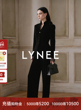 LYNEE【巴黎回响】黑色贵气丝绒套装 收腰蕾丝外套/百搭直筒裤